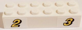 Lego Brick 2 x 6 with Yellow Number 2 and 3 with Black Outline Pattern (Stickers) - Set 60084