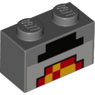 Lego Brick 1 x 2 with Pixelated Lit Forge Print / Dark Bluish Gray