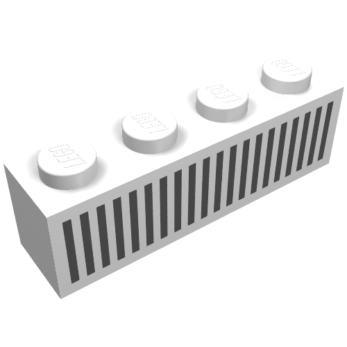 Lego Brick 1 x 4 with Black 20 Bars Grill Print / White
