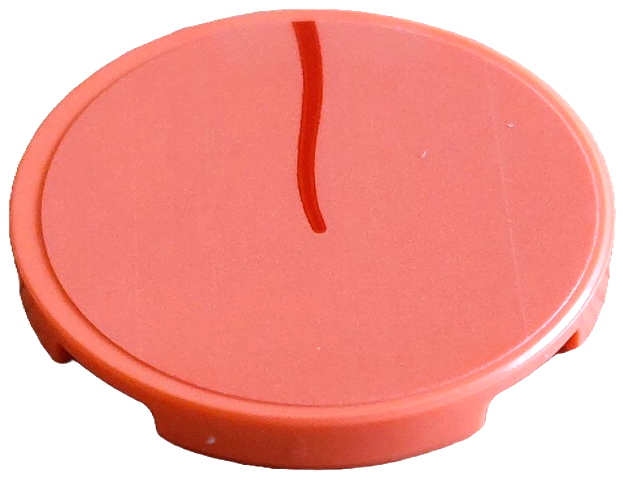 Lego Tile, Round 3 x 3 with Tongue with Red Midline Groove / Curved Line Pattern (Sticker) - Set 43269 / Coral