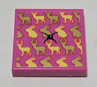 Lego Tile 2 x 2 with Cushion with Deer, Rabbits and Button Pattern (Sticker) - Set 41392 / Dark Pink
