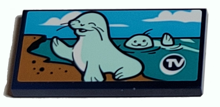 Lego Tile 2 x 4 with Waving Seals and 'TV' in Circle Pattern (Sticker) - Set 41380