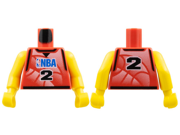 Lego Torso Basketball Jersey Tank Top with Black Trim, NBA Logo, and Black Number  2 Pattern / Yellow NBA Arms