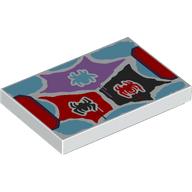 Lego Tile 2 x 3 with Red/Black/Medium Azure Spiders on Black/Red/Lavender Fields Print / White