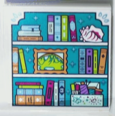 Lego Tile 4 x 4 with Shelves with Books, Shell, Picture and Sewing Box Pattern (Sticker) - Set 43215 / White