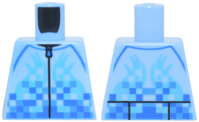 Lego Torso Cycling Jersey with Zipper, Medium Azure Flames, Blue and Dark Azure Checkered Pattern (BAM)