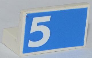 Lego Panel 1 x 2 x 1 with White Number 5 on Blue Background Pattern Model Right Side (Sticker) - Set 1750