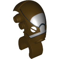 Lego Minifig Head Special, Mechanical with White Eyes and White and Black Print (Commando Droid Captain) / Dark Brown