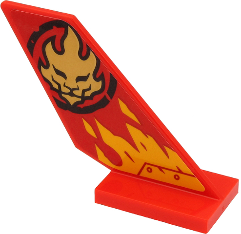 Lego Tail Shuttle with Gold Lion Head in Black Circle and Yellow Flames on Red Background Pattern Model Right Side (Sticker) - Set 71704