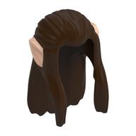 Lego Hair Long Straight with Braid in Back, Long Locks over Ears with Light Nougat Elf Ears Pattern / Dark Brown