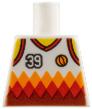 Lego Torso Basketball Jersey Tank Top with '39' and Orange and Red Diamonds, Yellow Neck and Shoulders without Back Print Pattern (BAM) / White