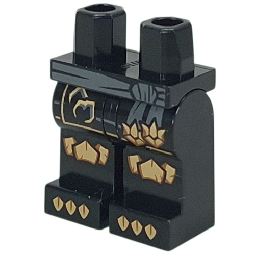 Lego Hips and Black Legs with Robe End, Dark Bluish Grey Sash, Gold Knee Pads, Toes Print