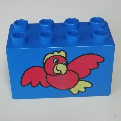 Lego Duplo Brick 2 x 4 x 2 with Big Red Bird Print / Blue
