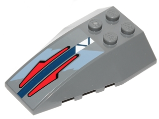 Lego Wedge 6 x 4 Triple Curved with Red Arrows, Blue Stripe and White Triangles Pattern (Sticker) - Set 75041 / Dark Bluish Gray
