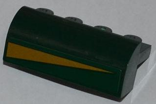 Lego Slope, Curved 2 x 4 x 1 1/3 with 4 Recessed Studs with Gold Triangle Pattern Model Right Side (Sticker) - Set 9498 / Dark Green