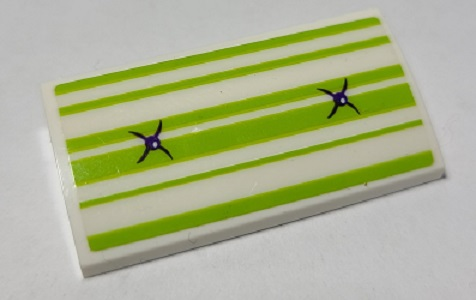Lego Slope, Curved 2 x 4 x 2/3 with Bottom Tubes with Lime Striped Cushion and Buttons Pattern (Sticker) - Set 41369 / White