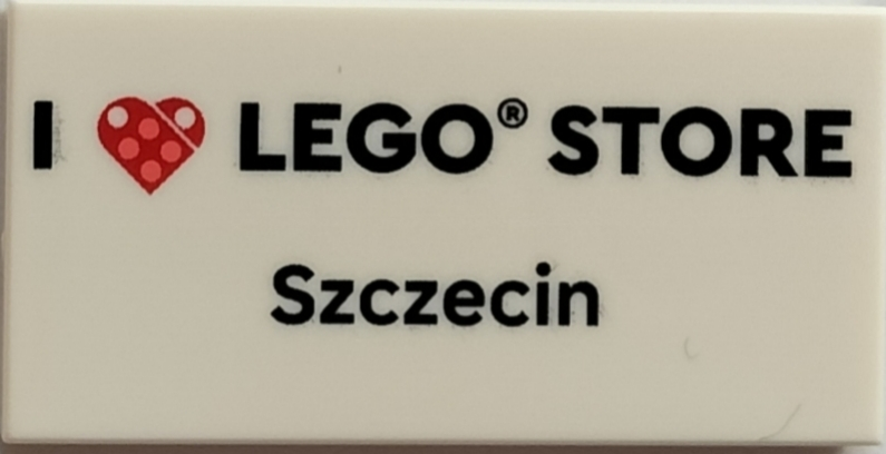 Lego Tile 2 x 4 with 'I Heart LEGO STORE Szczecin' Pattern / White