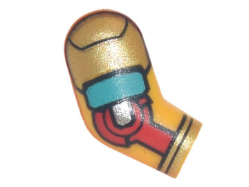 Lego Arm, Right with Armor with Gold and Dark Turquoise Plates, Red Elbow Joint Pattern / Bright Light Orange
