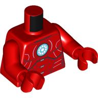 Lego Torso, Iron Man Armor, White/Black Lines, White/Bright Light Blue Round arc Reactor Print, Red Arms and Hands