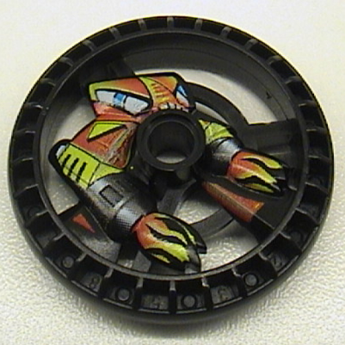 Lego Technic Disc 5 x 5 Notched, Flame with Robot Print / Black