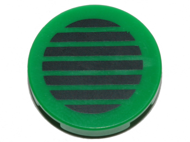 Lego Tile, Round 2 x 2 with Bottom Stud Holder with Black Grille Pattern / Green