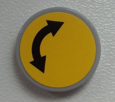Lego Tile, Round 2 x 2 with Black Curved Arrow Double on Yellow Background Pattern (Sticker) - Set 60026