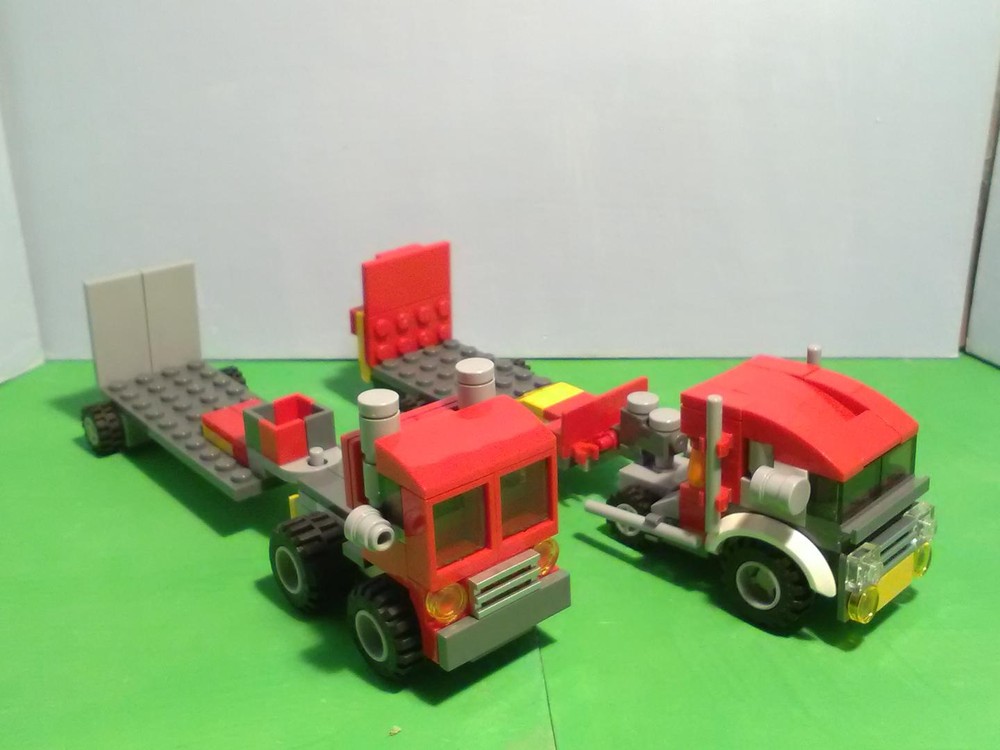 Lego 2 red trucks and trailers