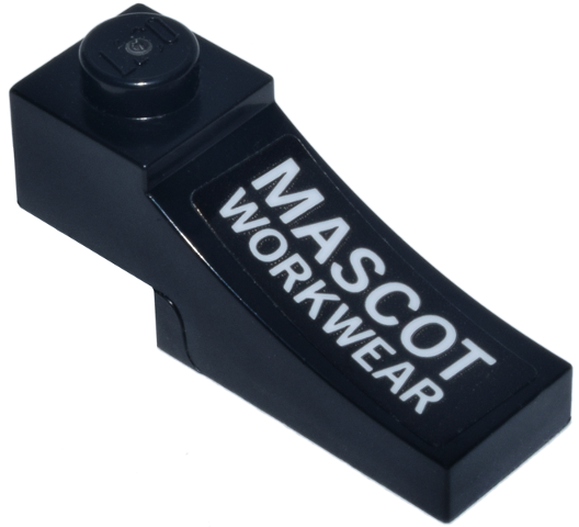 Lego Arch 1 x 3 Inverted with White 'MASCOT WORKWEAR' Logo Pattern Model Right Side (Sticker) - Set 77247 / Black