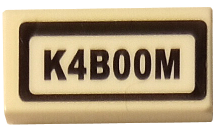 Lego Tile 1 x 2 with 'K4B00M' Pattern (Sticker) - Set 60246 / White