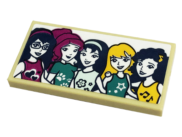 Lego Tile 2 x 4 with 5 Friends Minifigures Posing Pattern (Sticker) - Set 41449