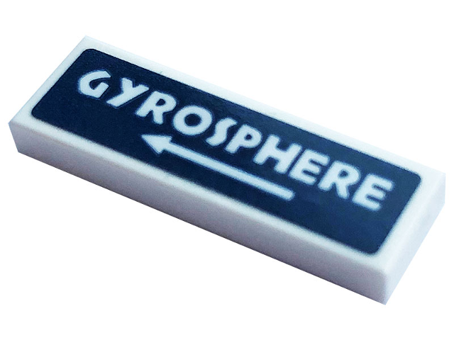 Lego Tile 1 x 3 with White Arrow and 'GYROSPHERE' Pattern (Sticker) - Set 75937