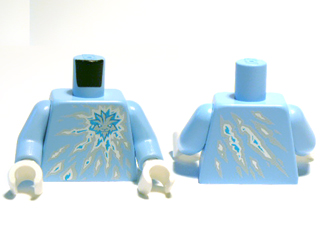 Lego Torso with Ninjago Ice Tiger Head Symbol on White, Silver and Metallic Cyan Shards Energy Pattern / Bright Light Blue Arms / White Hands