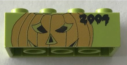 Lego Brick 2 x 4 with Legoland Deutschland Halloween 2004 Pumpkin Pattern 2 of 3 / Lime