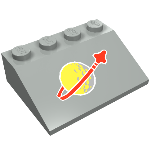 Lego Brick Sloped 33° 3 x 4 with Classic Space Logo Print / Light Gray