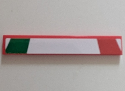 Lego Tile 1 x 6 with Green and Red Stripes on White Background Pattern (Sticker) - Set 42125 / Red