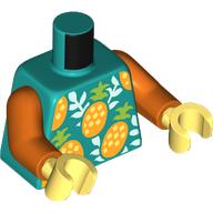 Lego Torso, Pineapples, Light Aqua Leaves print, Reddish Orange Arms, Yellowish Green Hands / Dark Turquoise