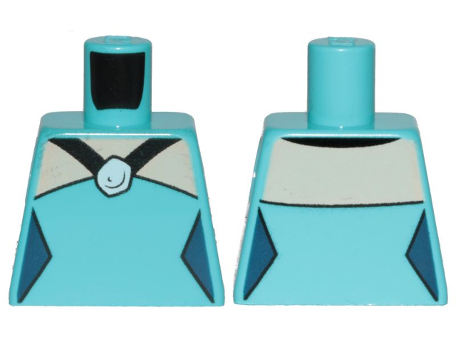 Lego Torso Female Outline, Dress with Black Straps and Stone Pattern (Betty Rubble) / Medium Azure