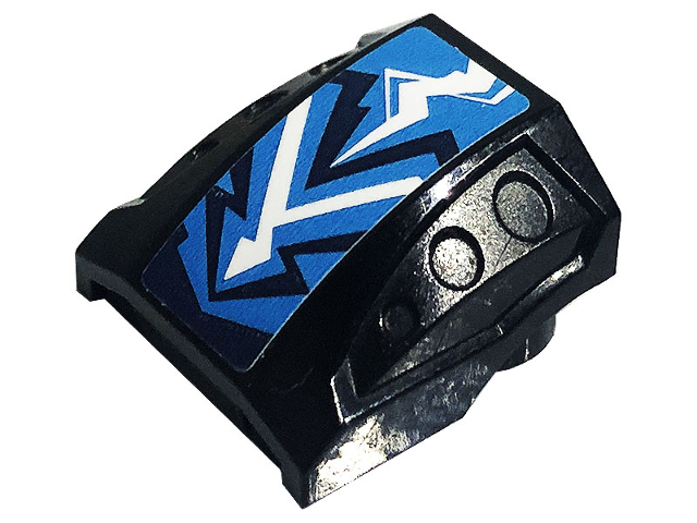 Lego Slope, Curved 2 x 2 with Debossed Side Ports with Dark Azure, Dark Blue, and White Krypto Lightning Energy Pattern (Sticker) - Set 41233 / Black