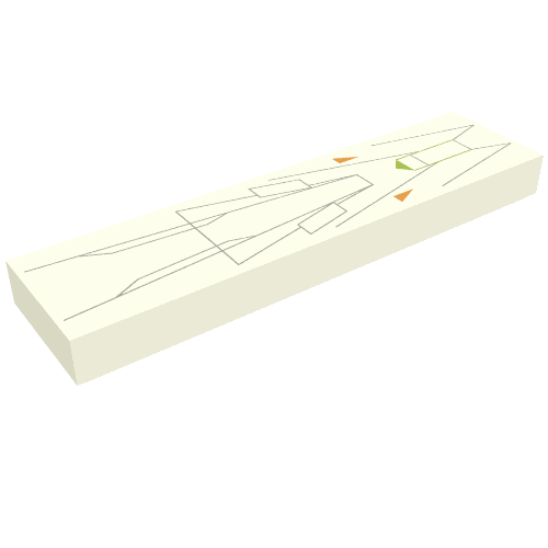Lego Tile 1 x 4 with Gray, Orange, and Green Lines Print / White