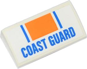 Lego Slope, Curved 2 x 4 x 2/3 with Bottom Tubes with Orange Rectangle, Blue Lines and 'COAST GUARD' Pattern (Sticker) - Set 60012