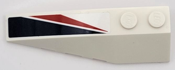 Lego Wedge 6 x 2 Left with Dark Blue and Red Triangle and Angled Stripes Pattern (Sticker) – Set 42109