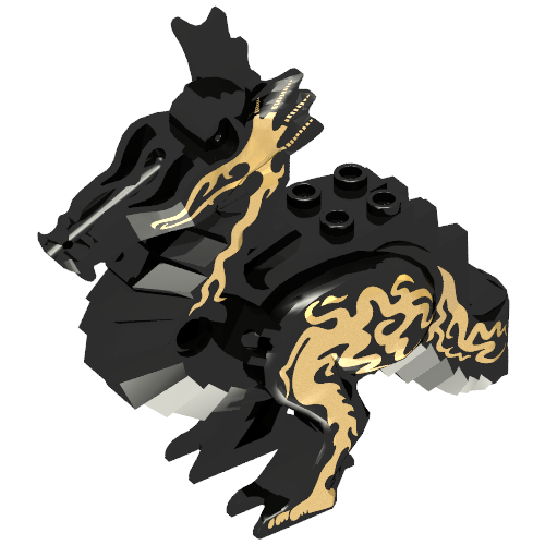 Lego Creature Body Part, Dragon Body Classic with Orient Flames Print / Black