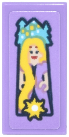 Lego Tile 1 x 2 with Toy Box with Rapunzel, Long Yellow Hair and Sun and Medium Azure and Sand Green Castle Pattern (Sticker) - Set 43302
