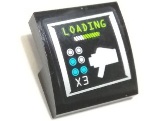Lego Slope, Curved 2 x 2 x 2/3 with Stud Shooter and 'LOADING' Pattern (Sticker) - Set 70165 / Black