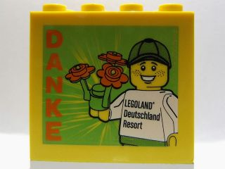 Lego Brick 2 x 4 x 3 with Danke Legoland Deutschland Resort Pattern / Yellow