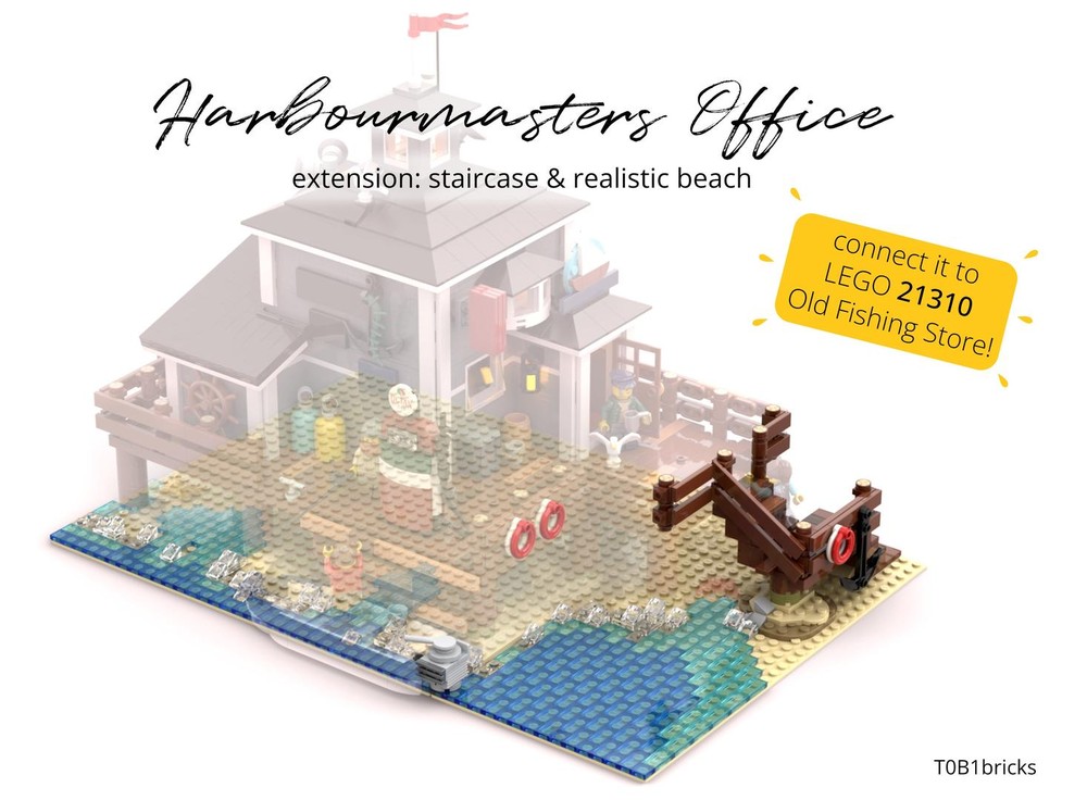 Lego staircase & realistic beach - Harbormasters Office 910040 extension