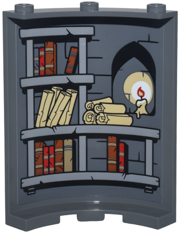 Lego Cylinder Quarter 4 x 4 x 6 with Brick Wall with Black Mortar, Arch, Light Bluish Gray Bookshelves, Scrolls, Books and Candle Pattern (Sticker) - Set 10333