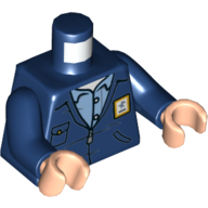 Lego Torso Jacket with Pockets and White Postal Service Logo, Bright Light Blue Shirt Print, Dark Blue Arms, Light Nougat Hands / Dark Blue