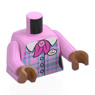 Lego Torso, Medium Blue/Dark Pink Plaid Shirt, White Collar, Dark Pink Scarf, White Name Badge Print, Bright Pink Arms, Sienna Brown Hands / Bright Pink