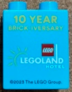 Lego Duplo, Brick 1 x 2 x 2 with 10 YEAR BRICK-IVERSARY LEGOLAND HOTEL and Dragon Pattern